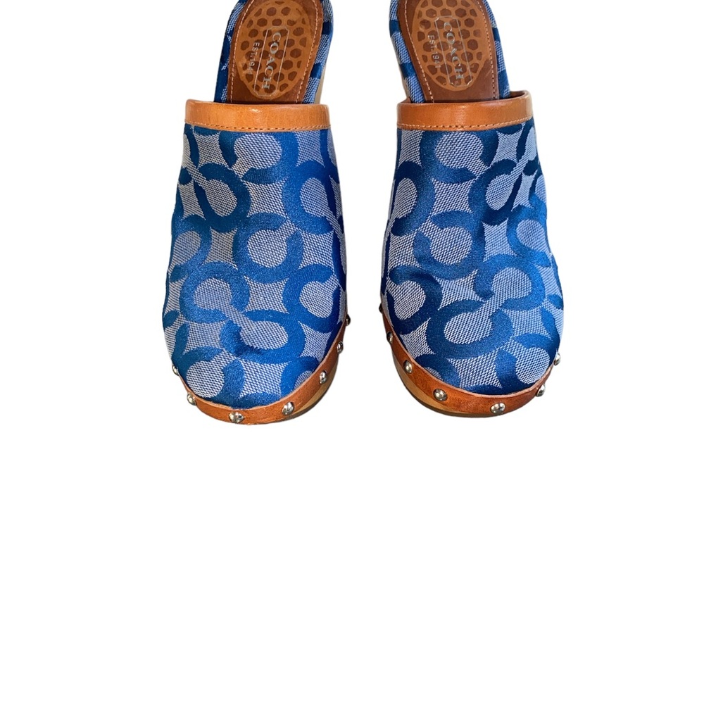 COACH Vintage Bacall Signature Logo Blue Platform Heeled Clogs Mules - 5 - Picture 6 of 14
